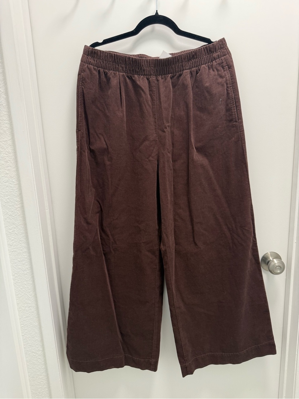LOFT Brown Ribbed Wide-Leg Pull-On Pants